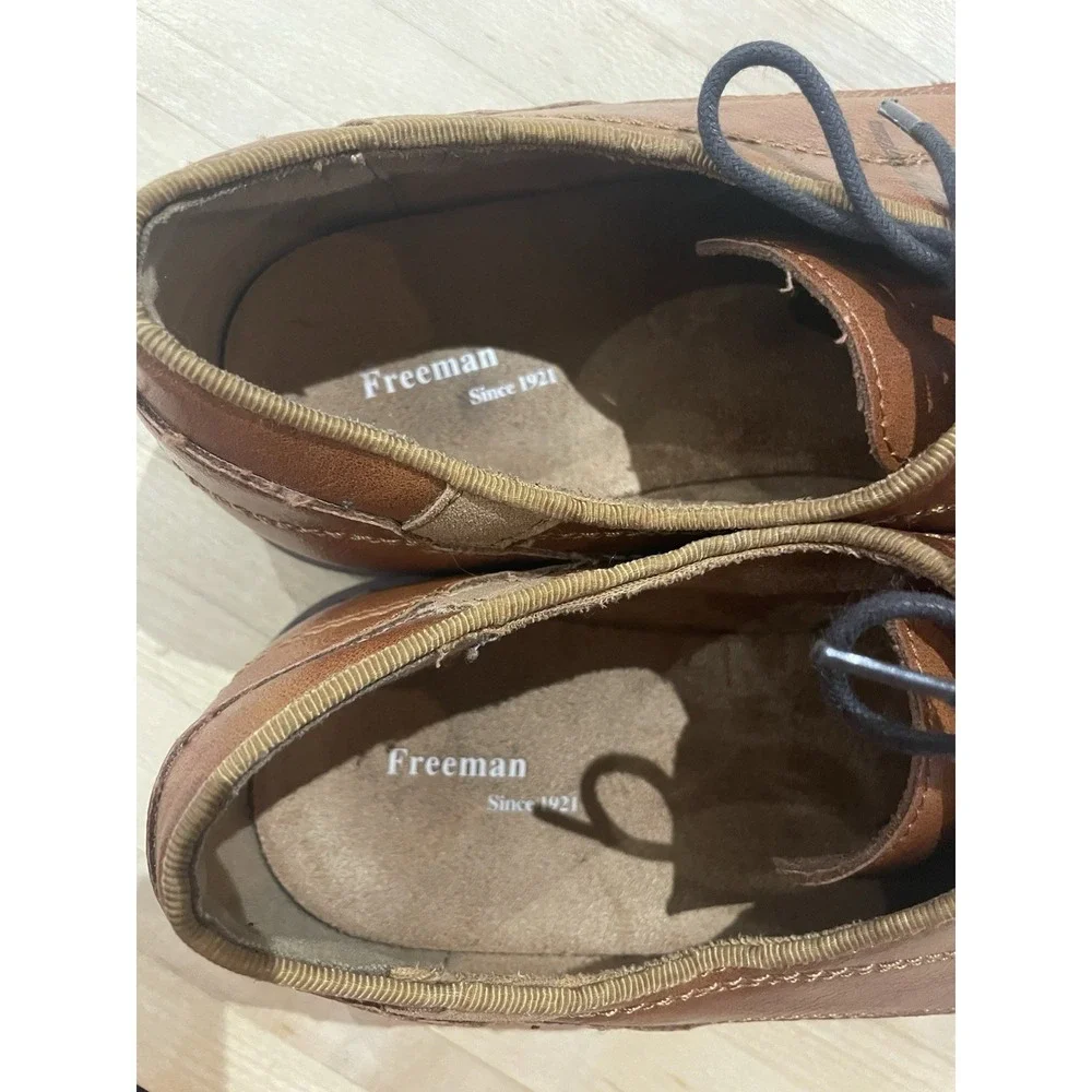 Freeman Rance Lace Up Dark Tan Brown Cognac Faux Leather Dress Shoes Boys 6 M